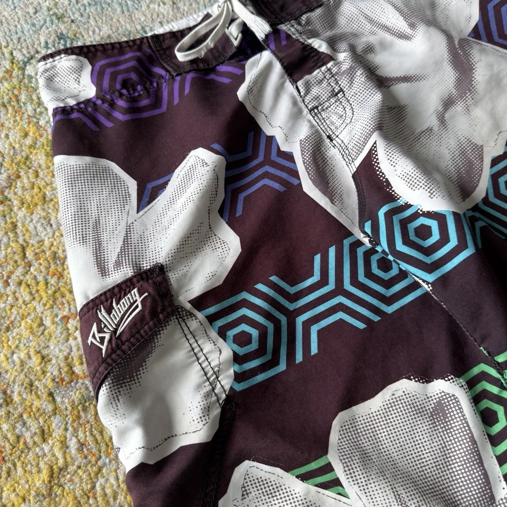 Y2K Surf Billabong Board Shorts Swim Trunks Size 34 Floral Geometric